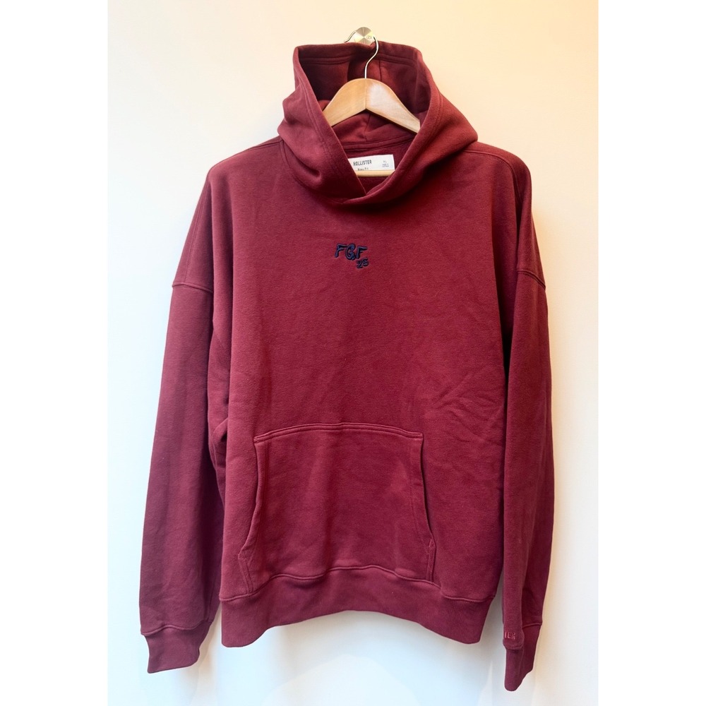 Hollister Men's XL Boxy‎ Fit Soft Burgundy Hoodie NWOT